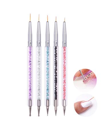 Olakin Nail Art Brushes 5 Pcs Function Nail Brush Nail Art Drawing Pen Manicure Drill Drawing Nails Brush Pen for Manicure Nail Art Design grey|white|brown|black