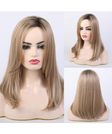 BLONDE UNICORN Strawberry Blonde Ombre Dark Root Wig for Women - Shoulder Length Straight Hair Wig with Natural Side Part - OMBRE BLONDE 2 - Buy Online on GoSupps.com