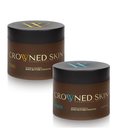 Crowned Skin King and Reign Body Butter Cologne Bundle | New Moisturizing Formula | Skin Care Set with Sandalwood Leather Fresh & Nautical Scents | Natural Shea & Mango Butters | All-Day Fragrance