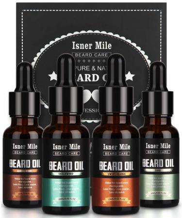 4 Pack Beard Oil Set Leave in Conditioner, Cedarwood, Sandalwood, Sage, Sweet Orange for Men Mustaches Growth, Soften, Moisturizing, Strength, Stocking Stuffers Gifts for Him Man Dad Father Boyfriend Cedarwood,Sandalwood,Sage,Sweet Orange
