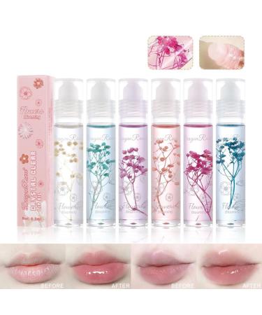 Lip Gloss 6 Packs Flower Jelly Lip Oil Long Lasting Moisturizer with Real Flowers Lip Gloss Makeup for Dry Chapped Lips