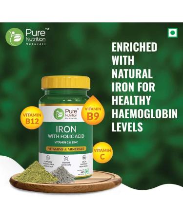 Generic Iron Folic Acid Supplement - 60 Veg Tablets with Zinc Vitamin C & Vitamin B12 for Men & Women | Supports Haemoglobin Production Boosts Immunity & Maintains Iron Level - Buy Online on GoSupps.com
