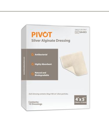 Pivot Silver Alginate Wound Dressing All-Natural First Aid | 4x5 Dressings Box of 10