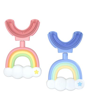 2 Pack Toddler Toothbrush for Age 2-6 Years ,Kids Toothbrush for 1-7 Years Children, U-Shape Extra Soft Toothbrush for Children by RAXIFU (Rainbow Pink-Blue)