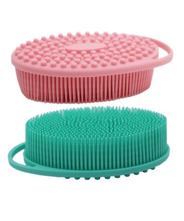 Higoney 2Pack Silicone Body Scrubber - Multifunctional Body Bath Back Brush Back Scrubber Shower Scrubber for Body Deep Cleaning and Exfoliation Soft Silicone Loofah Suitable for All Skin Types Pink&green
