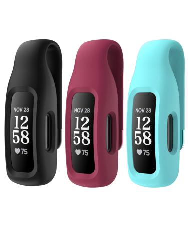 EEweca 3-Pack Clip Case Accessory for Fitbit Inspire 3/Inspire 2, Black+Sangria+Teal (not for Inspire, Inspire hr, ace 2)