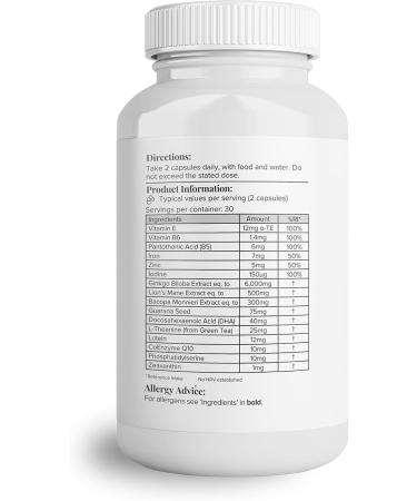 Hey Nutrition Cognitive Complex Supplement - Ginkgo Biloba Lion's Mane & L-Theanine - 60 Vegan Capsules - Buy Online on GoSupps.com