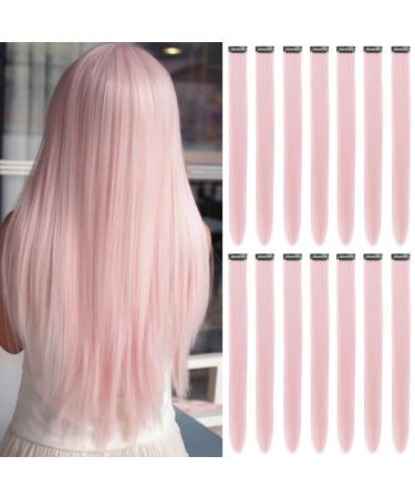 16Pcs Colored Clip in Hair Extensions 22 Inch Colorful Highlights Hairpieces Straight & Long Heat-Resistant Synthetic Hair Accessories for Kid Girls Women Party Hair Decor (16Pcs-Pink)