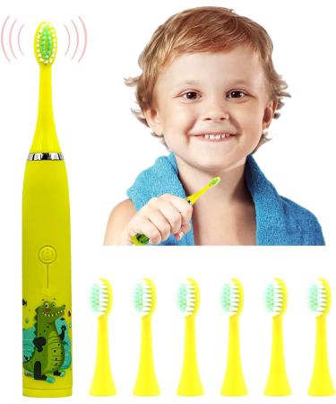 Electric Toothbrush Children USB Rechargeable - Electric Toothbrush Kids 6-12 Toothbrush Soft Hair Cleaning Tool for Child Boys and Girls Bathroom Products (Yellow) - Buy Online on GoSupps.com