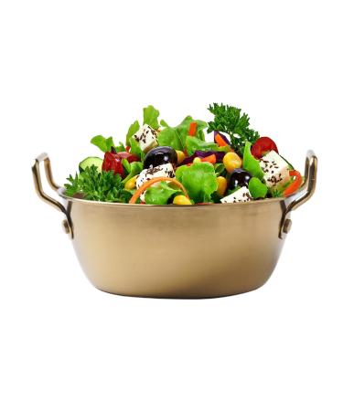 Metal Bowls - Snacks Bowl with Double Ear | Noodle Bowl with Handle | Stainless Steel Soup Bowls for Camping | Korean Golden Snack Bowl | Household Serving Bowl for Rice Desserts | Cooking Bowl Gold 13CM