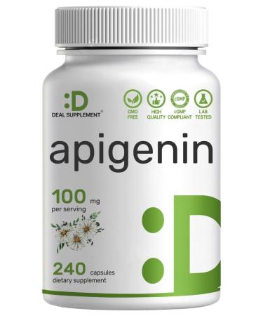 Apigenin 100mg Per Serving 240 Capsules Raw Plant Extract from Chamomile Flower Active Bioflavonoids & Antioxidants Sleep & Relaxation Supplement Non-GMO 240 Count (Pack of 1)