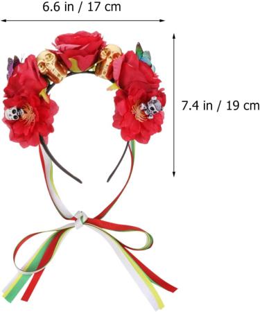 Minkissy Halloween Flower Headband Mexican Rose Flower Crown Skull Headpiece dia de los muertos Flower Crown (Red) - Buy Online on GoSupps.com