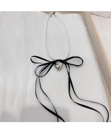 Oralgos Fashionable Heart Necklace with Loop | Adjustable Collarbone Chain | Imitation Pearls & Choker for Everyday Use Black - Buy Online on GoSupps.com