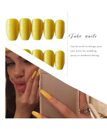 Buy Sethain Shiny Yellow Ballerina Press-On False Nails - 24-Piece Complete Nail Tips for Women & Girls - Long Full Coverage - Buy Online on GoSupps.com