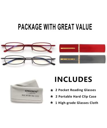 Shop 2-Pack Blue Light Blocking Reading Glasses for Women - Compact Slim Pocket Readers +2.50 Diopters with Spring Hinge & Portable Pen Clip Case - Buy Online on GoSupps.com