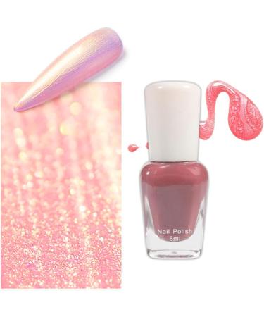 Pink Pearl Glitter Nail Polish Shimmering Golden Shell Spiral Holographic Shimmer Quick Dry Nail Varnish Shining Sparkling Long Lasting No Need Cure DIY Nail Art Manicure Gift for Women & Girls - Buy Online on GoSupps.com