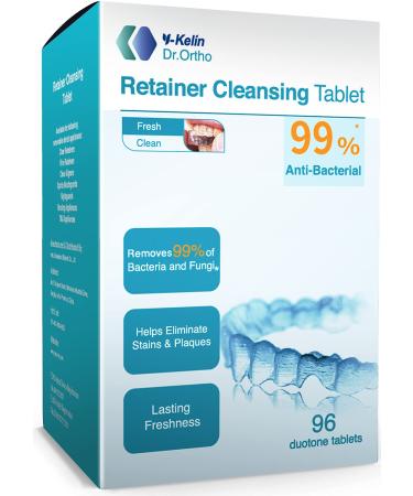 Retainer Cleaner 96 Tablets, Retainer & Denture Cleansing Tablets 3 Month Supply, Removes Stain, Plaque, Odor for Dentures, Retainers, Night Guards, Mouth Guard & Removable Dental Appliances Mint 96 Count (Pack of 1)