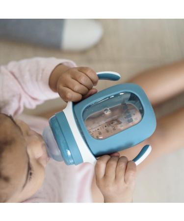 BEABA 2-in-1 Glass Baby Bottle & Training Sippy Cup 7oz - Soft Silicone Nipple, Sippy Spout - Rain | Baby Toddler Learning Cup - Buy Online on GoSupps.com
