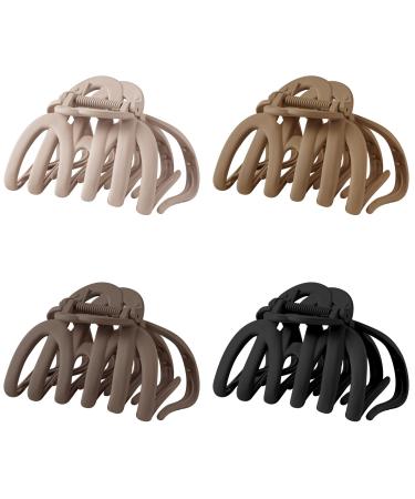 Sunolga Large Octopus Claw Clips for Thick Long Hair  3.5'' Big Hair Clips for Women  Strong Hold Hair Claw Clips  Matte Non-slip Jaw Hair Clips Beige/Black/Light Coffee/Dark Brown