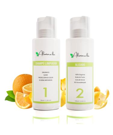 ALUMINALIA Professional Vegan Organic Straightening Cream Hair Set 2in1 Keratin Shampoo and Smoothing Treatment for Home 100 Formaldehyde Free Shampoo Sulfate Free Nourishes Moisturizes 0 Frizz