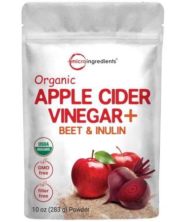 Organic Apple Cider Vinegar Powder with The Mother, Water Soluble, 10 Ounce, 6000mg Per Serving, Plant-Based, Raw Unfiltered, Unpasteurized, Blend with Organic Beet Juice & Inulin, Vegan