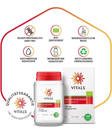 Buy Vitals Organic Evening Primrose Oil - 100 Vegan Softgel Capsules 500mg Cold-Pressed GLA from Nightconz Seeds Chemical-Free & Organic Cultivation - Buy Online on GoSupps.com