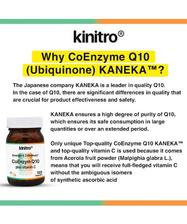 Kinitro Coenzyme Q10 & Vitamin C - Vegan Dietary Supplement 80mg High-Quality Q10 (Ubichinon) & Acerola Powder in 2 Capsules - Buy Online on GoSupps.com
