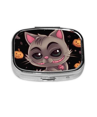 Halloween Pumpkin Cat Printed Square Pill Box Portable Travelling Pill Box Medicine Organiser