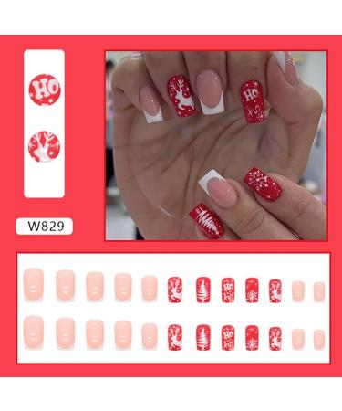 SINLOV Christmas Snowflakes Square False Nails French Gradient ElknFake Nails Red Press on Nails Ballerina Acrylic Full Cover Fake Nails for Women and Girls - Buy Online on GoSupps.com