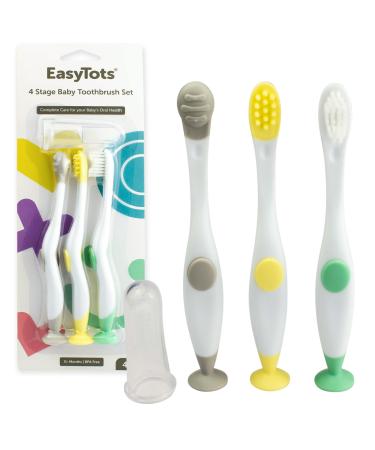 EasyTots Baby's First Toothbrush Set 0-2 Years. 4 Stage Complete Baby to Toddler Teeth & Oral Care. Finger Toothbrush Gum Stimulator Silicone Toothbrush & Toddler Toothbrush. BPA Free