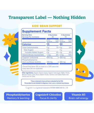 FIRST DAY Kids Focus & Brain Supplement Gummies Ages 4+ | Attention & Calm Support with Cognizin Citicoline & Phosphatidylserine | Organic, Vegan | 30-Day Supply - Buy Online on GoSupps.com