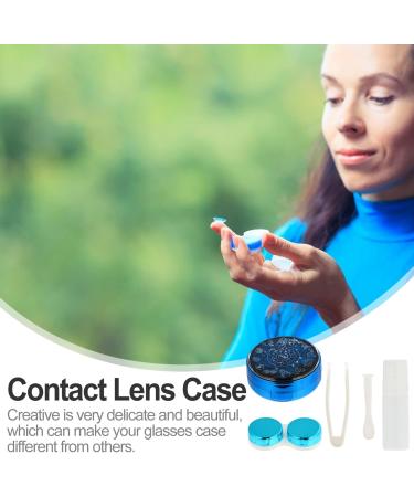 Exceart Quicksand Color Contact Lenses Case Kit - Fashionable Storage Box with Tweezers & Cleaner - Blue Vision Organizer for Lenses Care - Buy Online on GoSupps.com