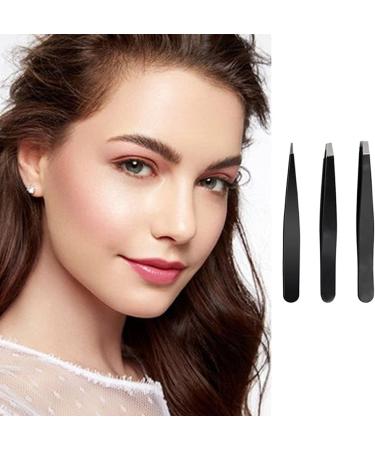3pcs Stainless Steel Precision Eyebrow Tweezers Set with Storage Bag - Perfect for Plucking, Ingrown Hair and Facial Hair Removal - Buy Online on GoSupps.com