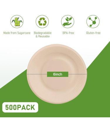500 pcs Disposable Paper Plates 6 Inch Bulk Heavy Duty Sugarcane Brown Paper Plates Compostable Plates for Dessert Party Appetizer Cakes Restaurant Party Supplies - Buy Online on GoSupps.com