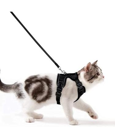 Cat dishes with a leash breakproof cat liner set adjustable soft kitten vest with reflective stripes chest harness for small kittens (black XXS) black XXS