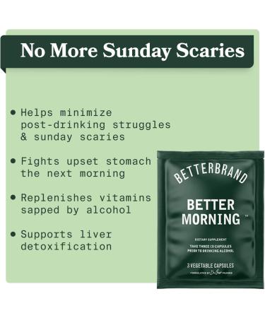 Betterbrand BetterMorning - DHM Infused All-Natural Liver Support | Headache & Nausea Prevention | Gluten-Free Vegetarian (10x Packets) - Buy Online on GoSupps.com