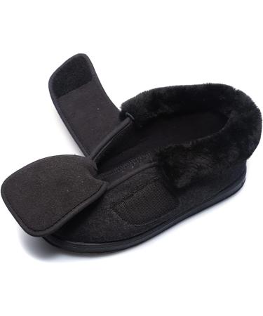ZHENSI Women's Adjustable Slippers Extra Wide Swollen Feet Diabetic Shoes Memory Foam Non-Slip Elderly Black - Buy Online on GoSupps.com
