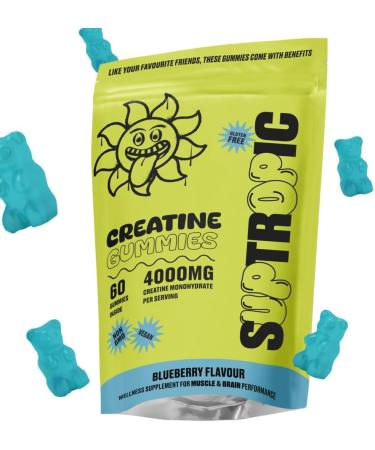 Creatine Monohydrate Gummies 4000mg for Men & Women - 60 Chewable Creatine Gummies (1 Months Supply) - Natural Blueberry Flavoured Creatine Pre Workout Gym Supplement Suitable for Vegans - Buy Online on GoSupps.com