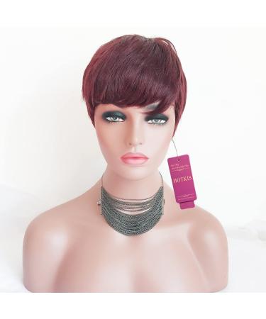 HOTKIS Burgundy Short Pixie Wig for Black Women | Human Hair Short Pixie Cut Wigs for African Americans - Buy Online on GoSupps.com