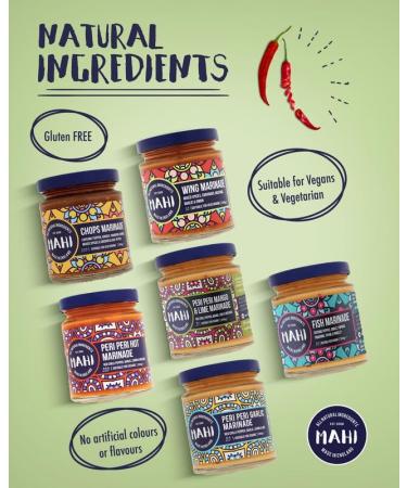 MAHI BBQ Marinade Variety 6 Pack - Peri Peri Hot 200g Peri Peri Garlic 200g Peri Peri Mango & Lime 200g Chops Marinade 200g Wing Marinade 200g & Fish Marinade 200g - Buy Online on GoSupps.com