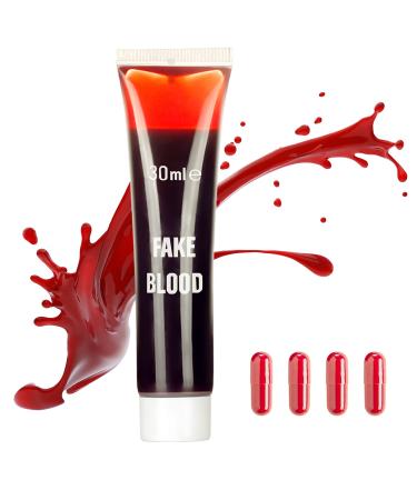 Fake Blood Face Halloween Makeup - 30ml Face Fake Blood Paint Bloody Vampire Zombie Makeup | Washable Red Face Makeup Halloween Cosplay Costume | Realistic Scary Face Blood for Clothes and Mouth