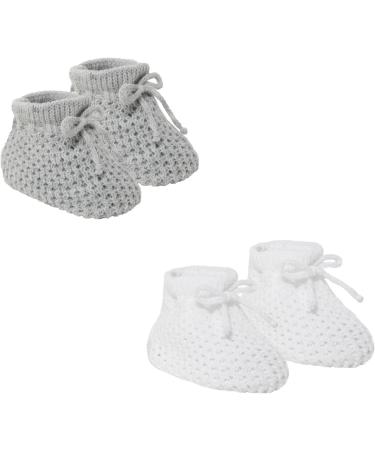 2 Pairs Grey & White Knitted Booties for Newborns | Soft & Cozy Baby Booties - Buy Online on GoSupps.com