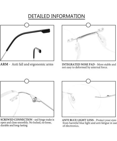 KoKoBin Titanium Reading Glasses - Ultralight Round Frameless 1.5 Diopters for Men & Women - Silver - Buy Online on GoSupps.com