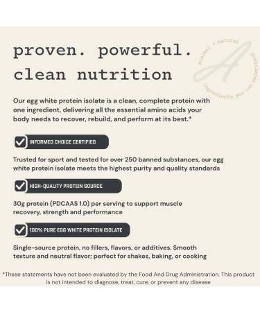 Anea Egg White Protein Isolate - Unflavored | 30g Protein | Fat-Free | 5.9g BCAA | Complete Amino Acid Profile | Dairy-Free Gluten-Free | Neutral Flavor for Shakes & Recipes | Made in GMP Facility - Buy Online on GoSupps.com