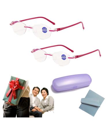 Twaynorb 2 Pairs Sapphire High Hardness Anti Blue Light Intelligent Dual Focus Reading Glasses (Style 3 2.00/For50-55years)