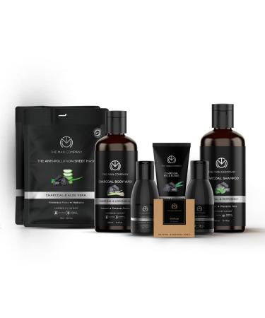 Buy The Man Company Ultimate Charcoal Detan Kit | 8-Piece Grooming Set in Elegant Gift Box - Body Wash Shampoo Face Scrub & More | International Shipping Available - Buy Online on GoSupps.com