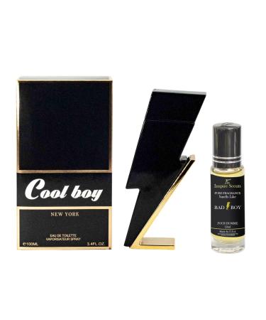 Cool Boy cologne for Men 3.4oz / 100ml Bad Boy Cologne Roll On Body Oil for Men 12ml FREE Eau De Toilette (Our Impression of Bad Boy Perfume for Men) (Pack of 2)