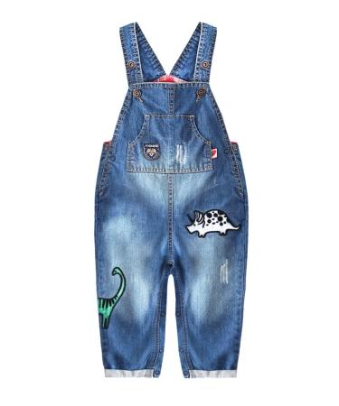 KIDSCOOL SPACE Baby&Little Girls Flower Embroidered Washed Cotton Denim Overalls 12-18 Months Blue-2177