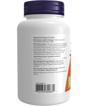 NOW Supplements L-Citrulline 750mg Capsules 90 Count - Buy Online on GoSupps.com