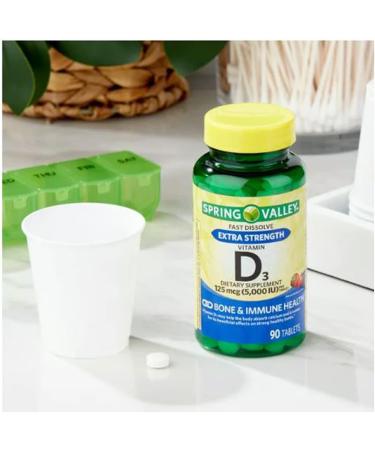 Spring Valley Vitamin D3 5000 IU Fast Dissolve Tablets - 90 Count Strawberry Flavor Supplement - Buy Online on GoSupps.com